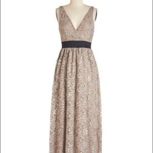 Taupe Sparkly Floor-Length Gown from ModCloth
